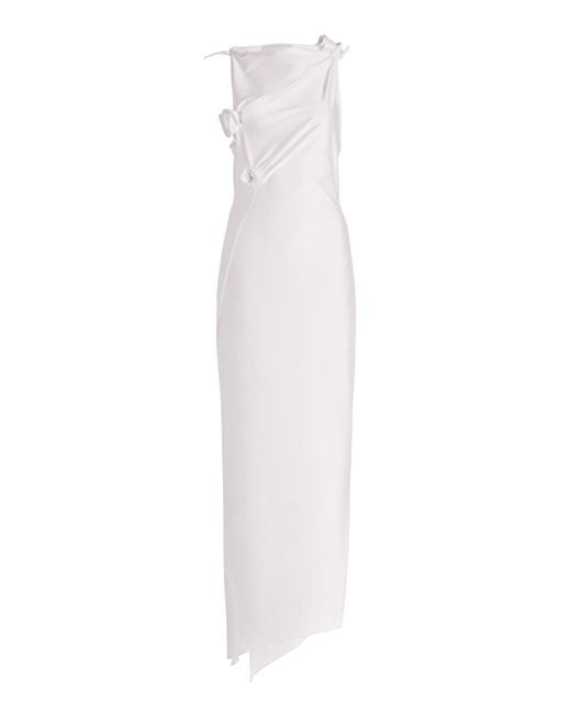Coperni White Asymmetric Flower-adorned Maxi Dress