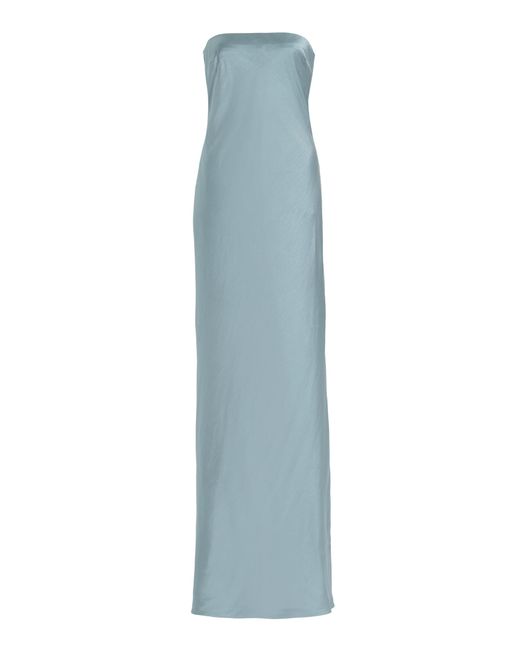 Third Form Blue Satin Tie-back Strapless Maxi Dress