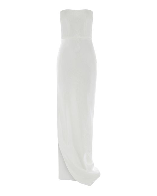 Alex Perry White Morgan Strapless Sequin Side Split Gown