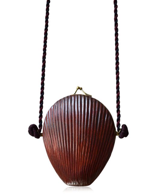 Lucia Zolea Red Brass Carved Wooden Shell Purse