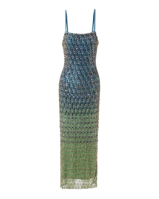 La Fuori Green Ocean Prism Embellished Maxi Dress