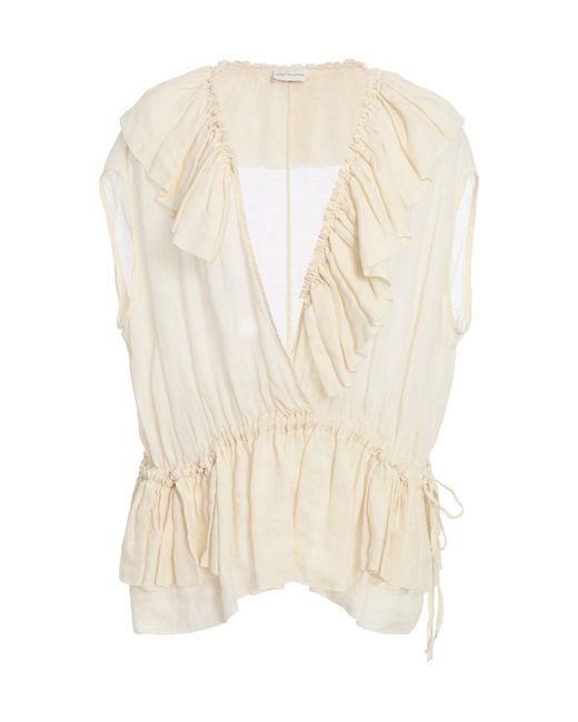 Dries Van Noten Natural Cally Bis Ruffled Mousseline-Ramie Top