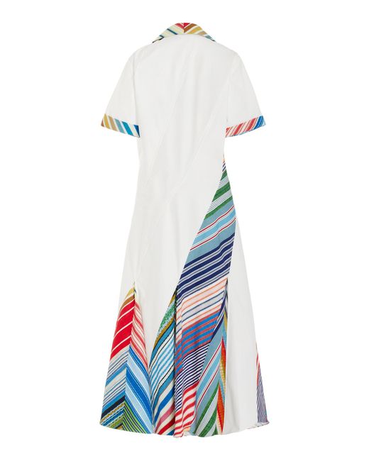 Rosie Assoulin White Plot Twist Striped Cotton Polo Shirt Dress