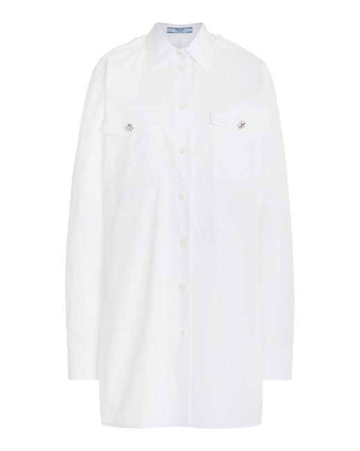 Prada White Pocket-detailed Cotton Poplin Shirt