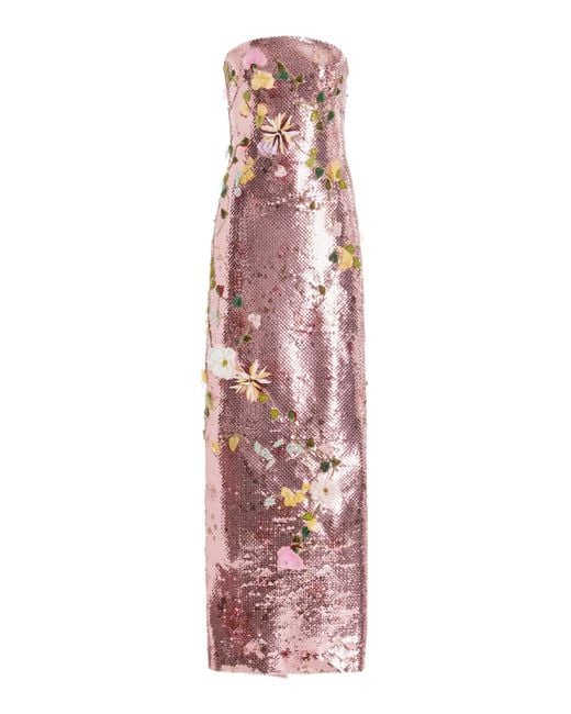 Monique Lhuillier White Strapless Embroidered Sequin Gown
