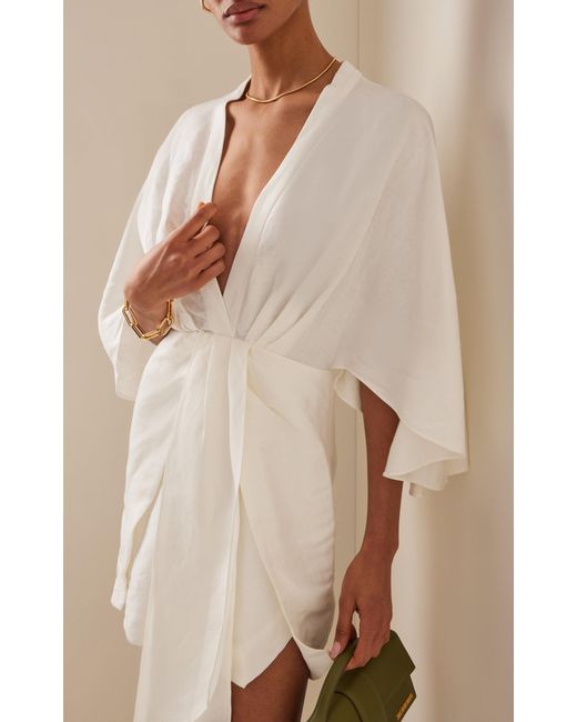 Significant Other White Lola Linen-blend Mini Wrap Dress