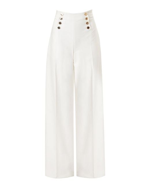 Carolina Herrera White High-Rise Cotton Sateen Wide-Leg Pants