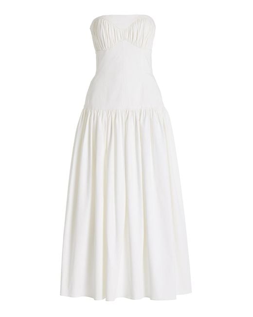 TOVE White Lauryn Gathered Cotton Strapless Maxi Dress