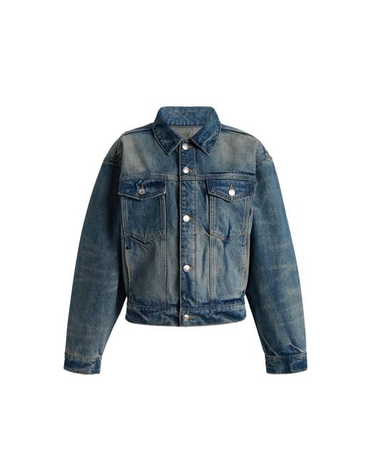 EB DENIM Blue Varsity Denim Trucker Jacket