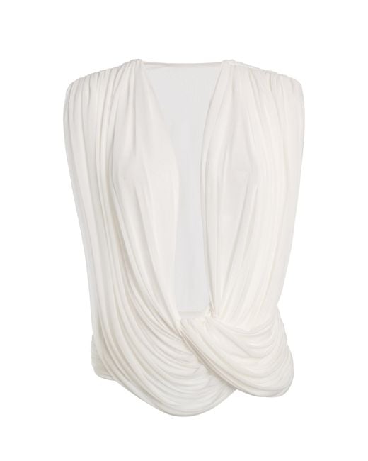 Christopher Esber White Ripple Draped Jersey Top