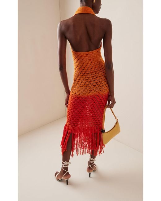 Alejandra Alonso Rojas Orange Exclusive Summer Club Crocheted Silk Midi Dress
