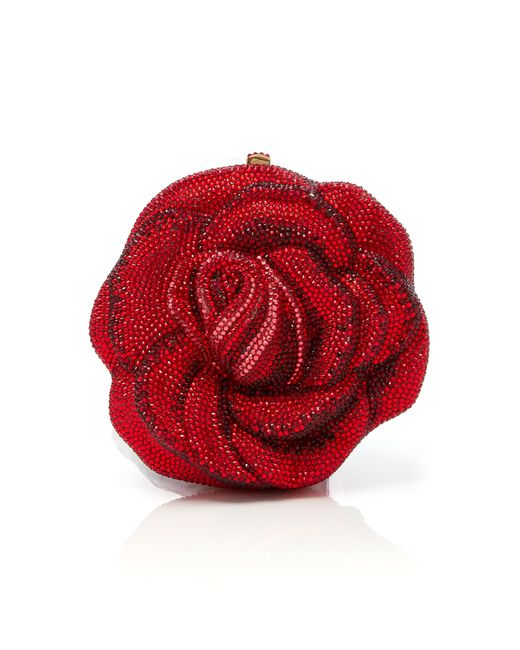 Judith Leiber Red American Beauty Rose Crystal-embellished Clutch