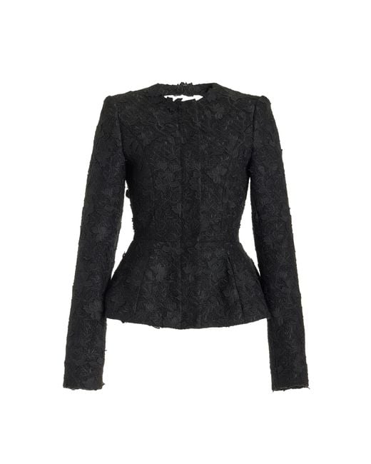 Oscar de la Renta Black Gardenia-embroidered Tweed Open-back Jacket