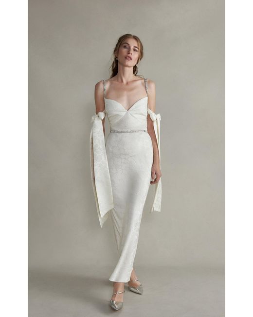 Markarian White Rhett Jeweled Cami Strap Dress With Arm Bow Detail