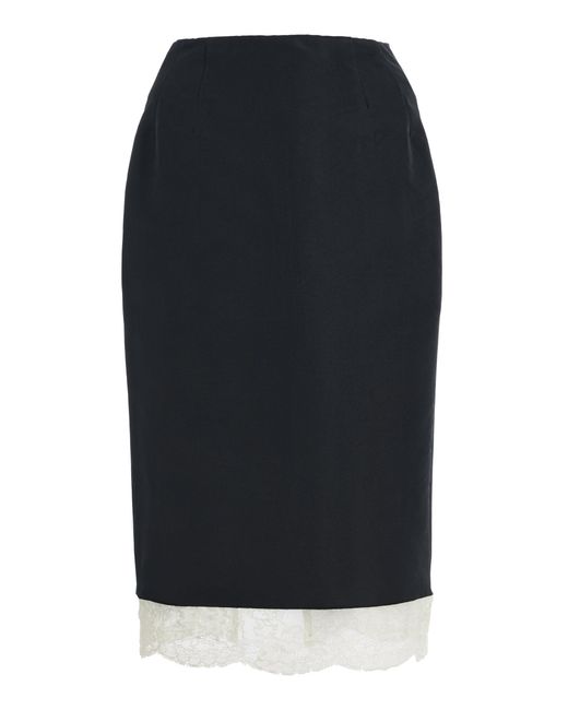 LAQUAN SMITH Black Lace-Trim Midi Skirt