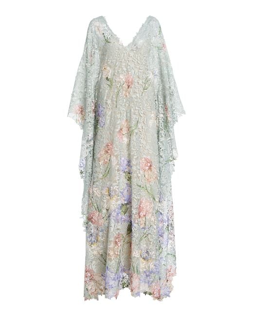 Oscar de la Renta White Printed Iris Lace Caftan