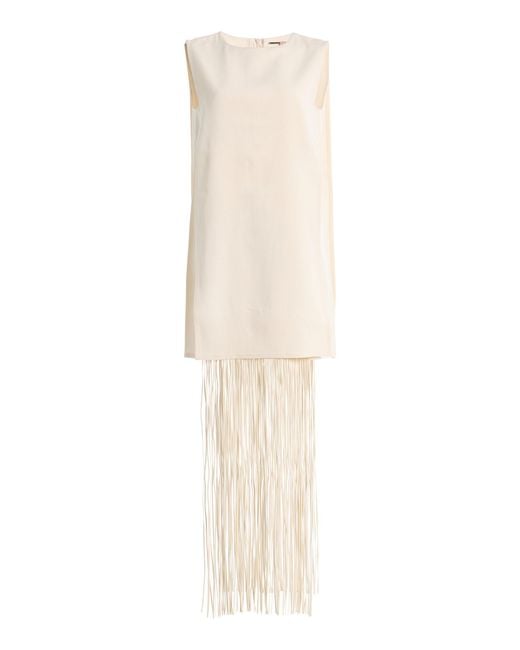Alexis White Mackenzie Convertible Fringed Woven Mini Dress