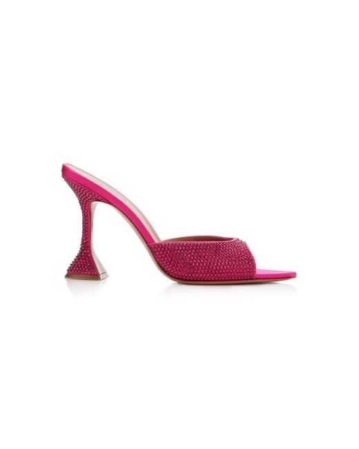 AMINA MUADDI Caroline Crystal-embellished Satin Sandals in Pink | Lyst ...