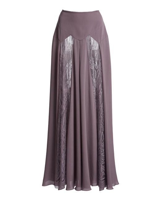 Zuhair Murad Purple Georgette Lace Ankle Skirt