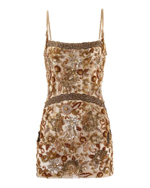 La Fuori Brown Celestial Embellished Mini Dress