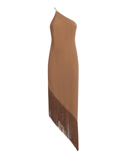 Taller Marmo Brown Antelope Fringed Crepe Cady Midi Dress