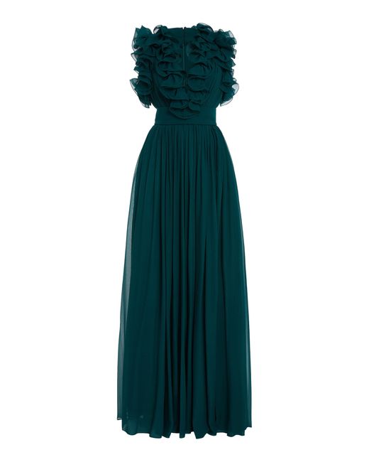 Elie Saab Blue Ruffled Silk Gown