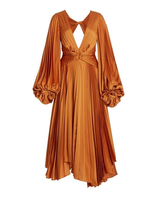 Acler Orange Palms Cutout Plisse Midi Dress