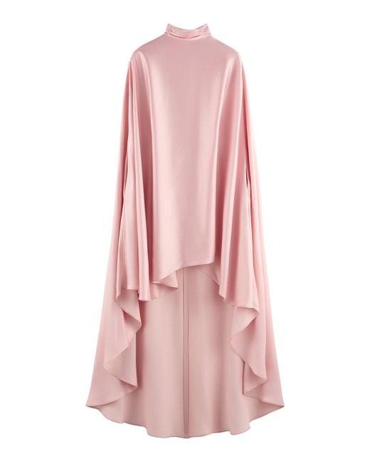 ARAKII Pink Poncho Turtleneck Satin Maxi Dress