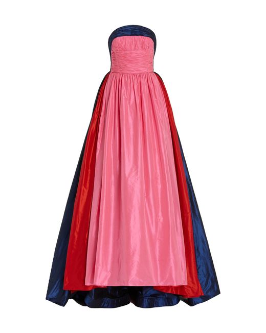 Carolina Herrera Multicolor Ruched Silk Taffeta Gown