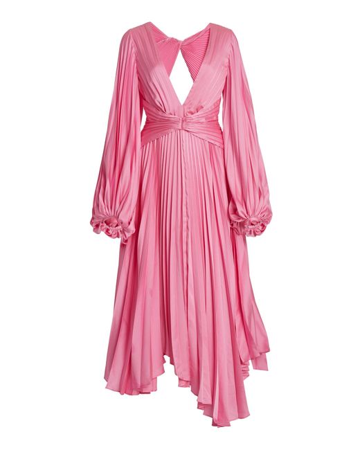 Acler Pink Palms Plisse Cutout Midi Dress