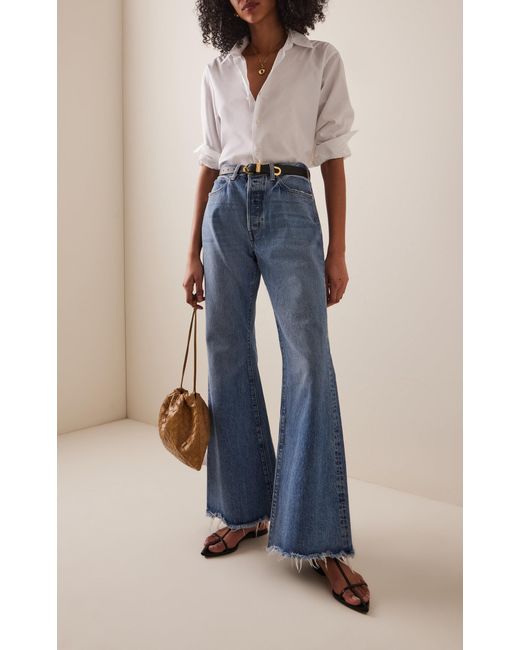 FRAME Blue The Lax Frayed Flared Jeans