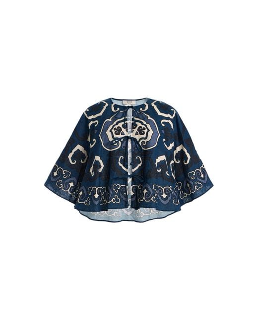 Sea Blue Blaise Print Linen Top
