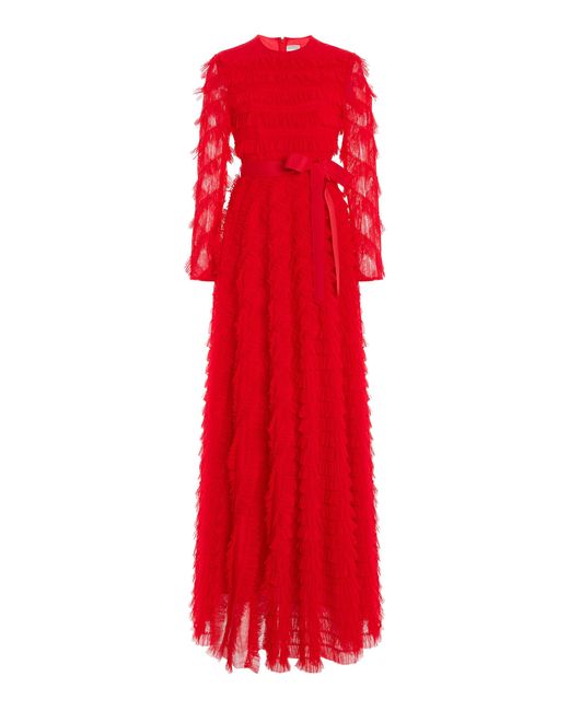 Huishan Zhang Gardenia Belted Tiered Gown