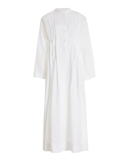 Bondi Born White Nikko Pleated Organic Linen Maxi Dress