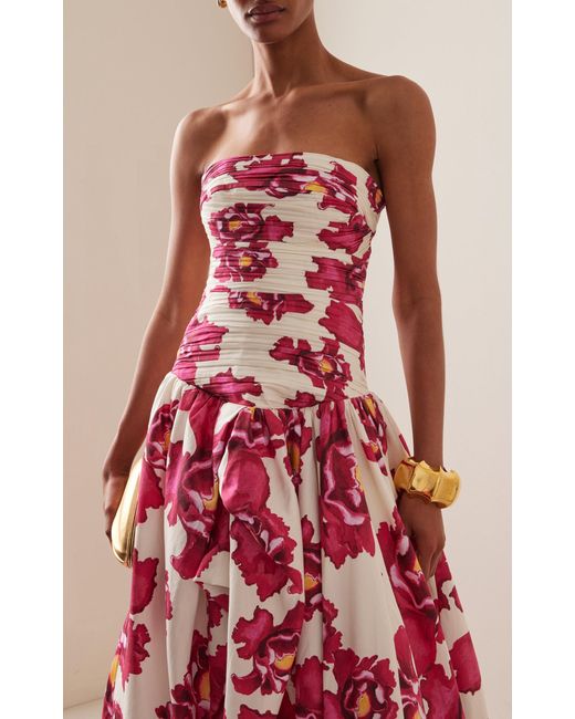 Aje. Behold Ruched Floral Cotton Maxi Dress in Pink | Lyst