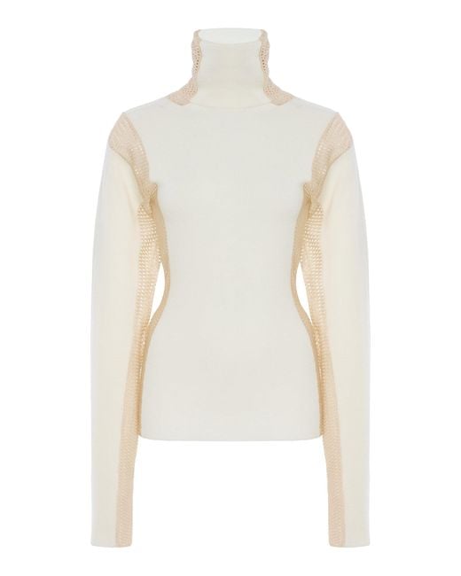 DIOTIMA White Crochet-Detailed Wool-Blend Turtleneck Top