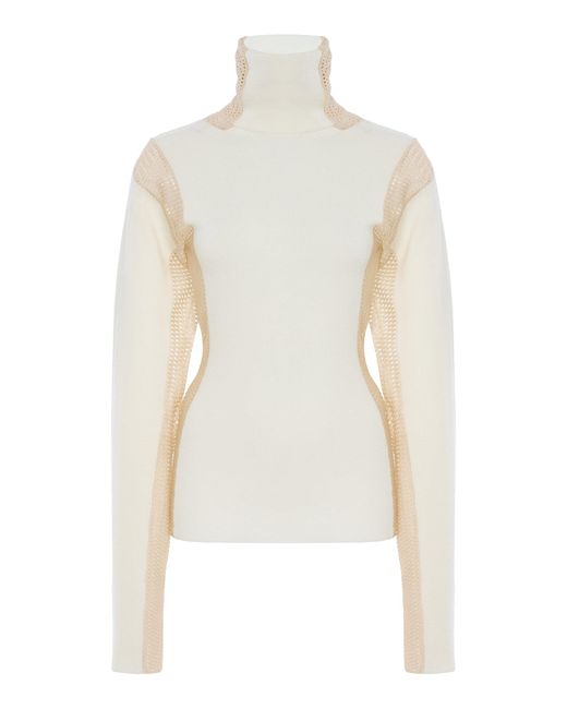 DIOTIMA White Crochet-Detailed Wool-Blend Turtleneck Top