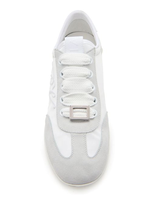 Roger Vivier White Viv Suede-Trimmed Canvas Sneakers