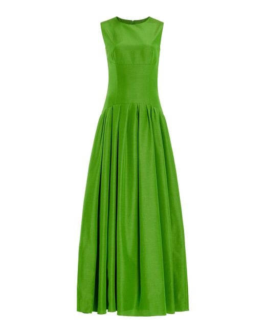Carolina Herrera Green Sleeveless Cotton-Blend Faille Maxi Dress