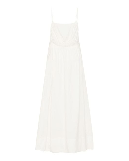 St. Agni White Drawstring-detailed Cotton Maxi Dress