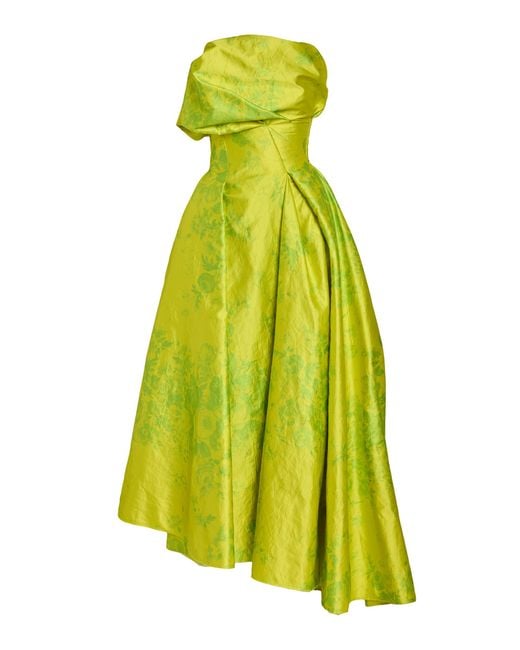 Erdem Yellow Floral Satin Midi Dress
