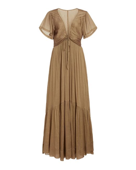 Isabel Marant Natural Agathe Tie-detailed Cotton-silk Maxi Dress
