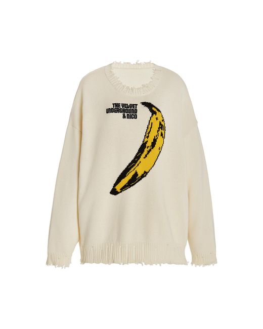 R13 White Velvet Underground Distressed Cotton Sweater