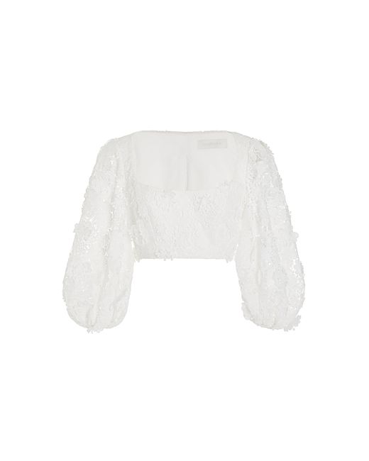 White Padded Lace Trim Crop Top - Matalan