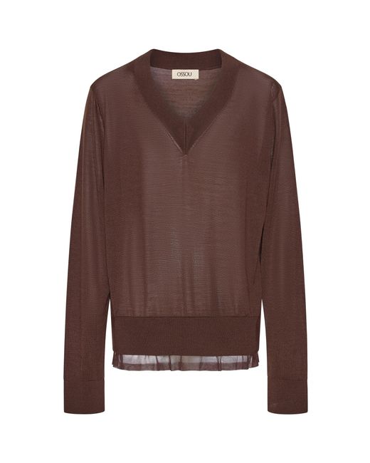 OSSOU Brown Solana Sheer Wool-Silk Pullover