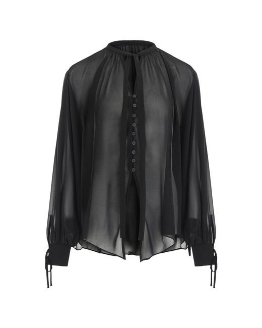 Source Unknown Black Veylin Chiffon Tie Cuff Blouse