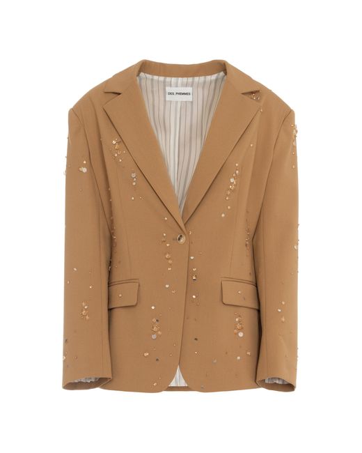 DES_PHEMMES Brown Single-Breasted Crepe Blazer