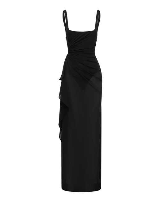 Alex Perry Black Portrait Draped Powermesh Gown