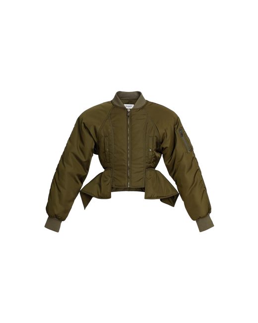 Balmain Green Peplum Nylon Bomber Jacket
