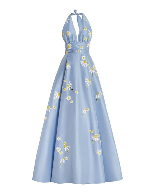 BERNADETTE Blue Monroe Daisy-embroidered Dress